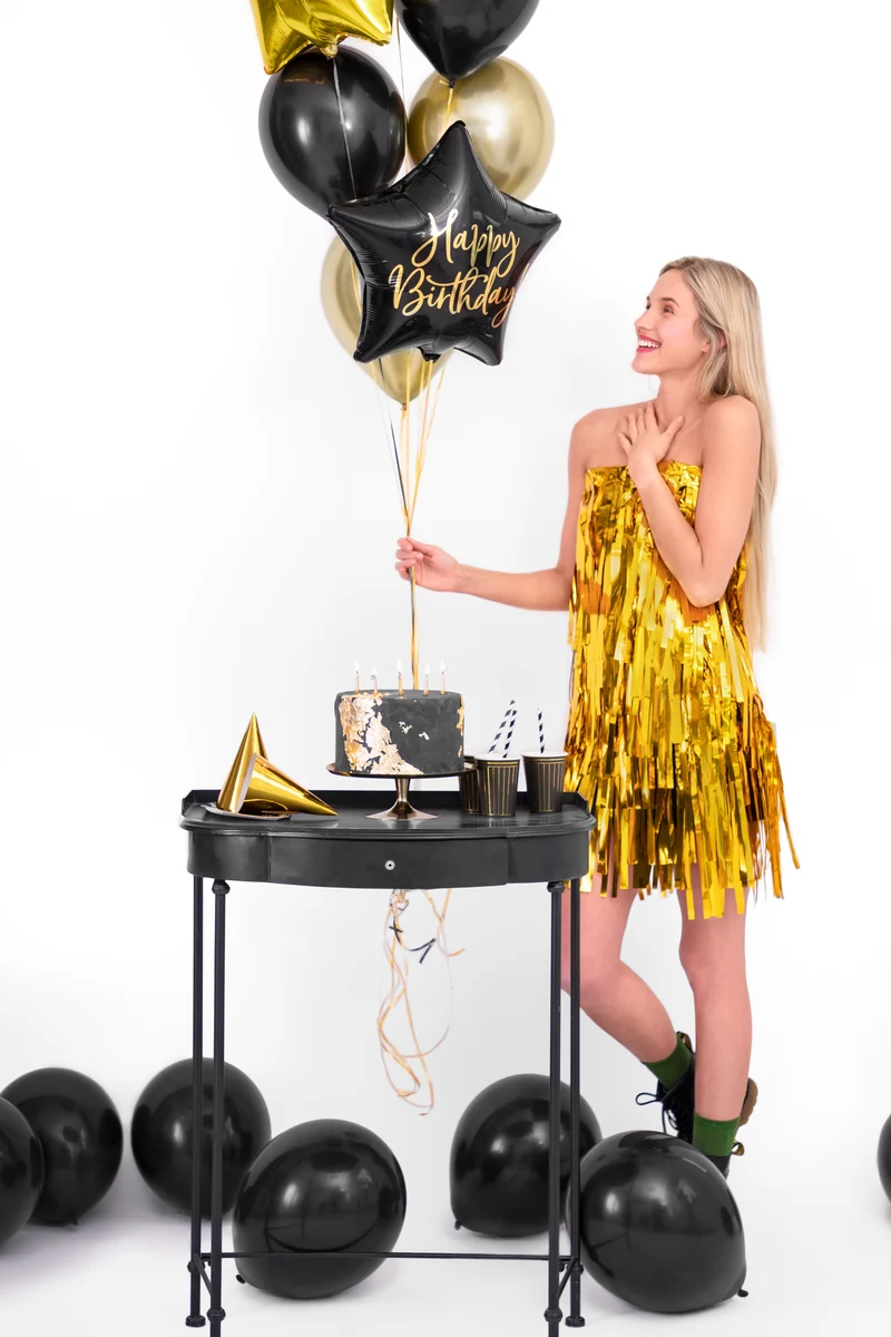 18"/Ø45cm Stern Folienballon "Happy Birthday" | Schwarz