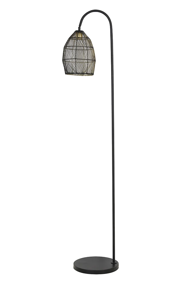 Stehleuchte MEYA, matt schwarz & gold H172 cm