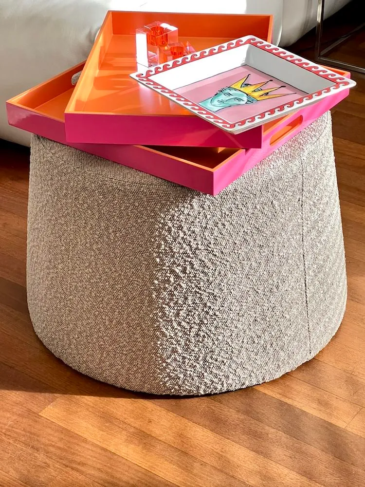 Sitzpouf LAURYN bouclé sandfarben Ø59x38 cm