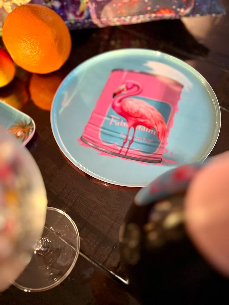 Dekotablett rund, FLAMINGO, blau-rosa ø22,8cm