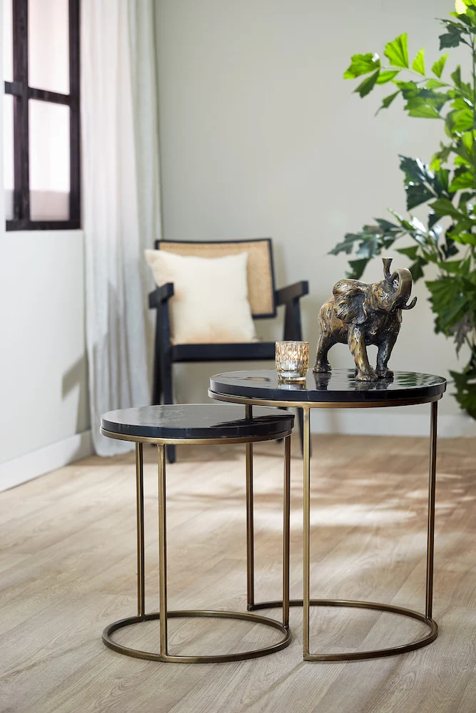 Beistelltisch-Set SOBRINA Achat+bronze Ø40x45 + Ø50x52cm