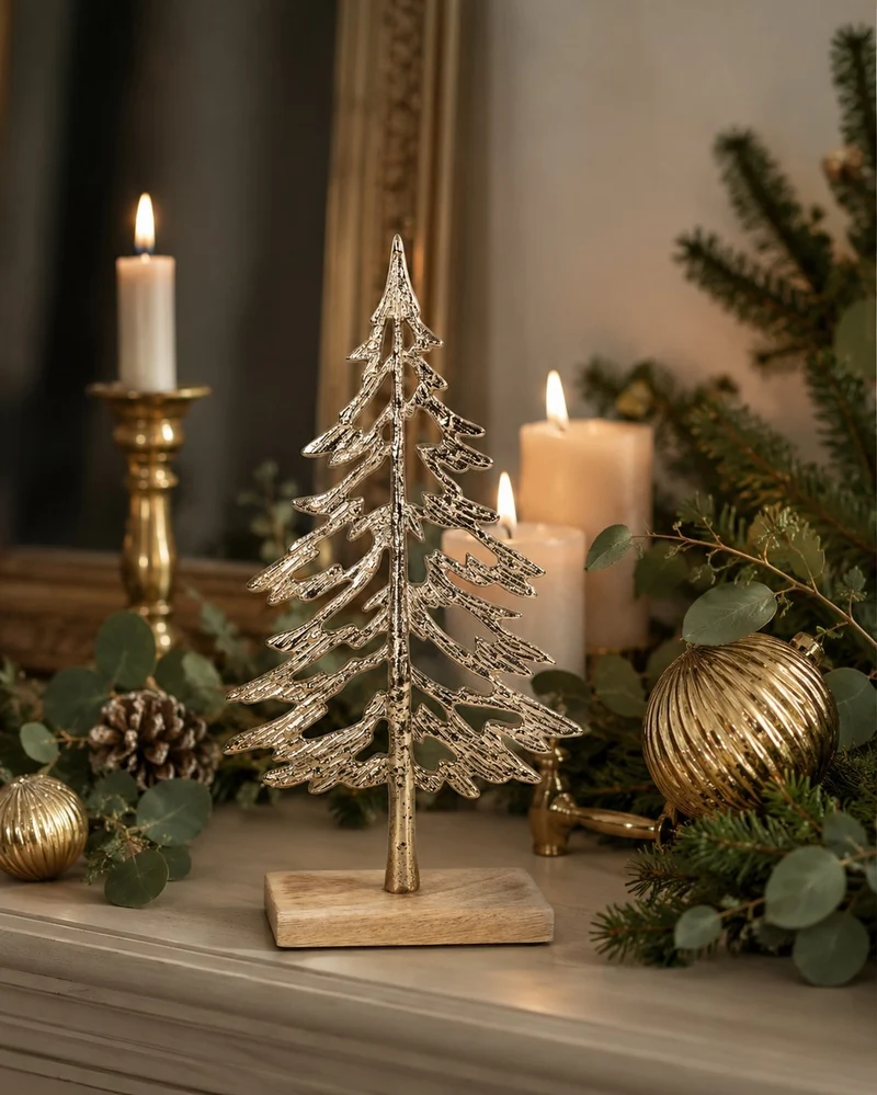 Riffelmacher Tannenbaum Aufsteller gold | Aluminium | 16,5x32,5 cm | 15836