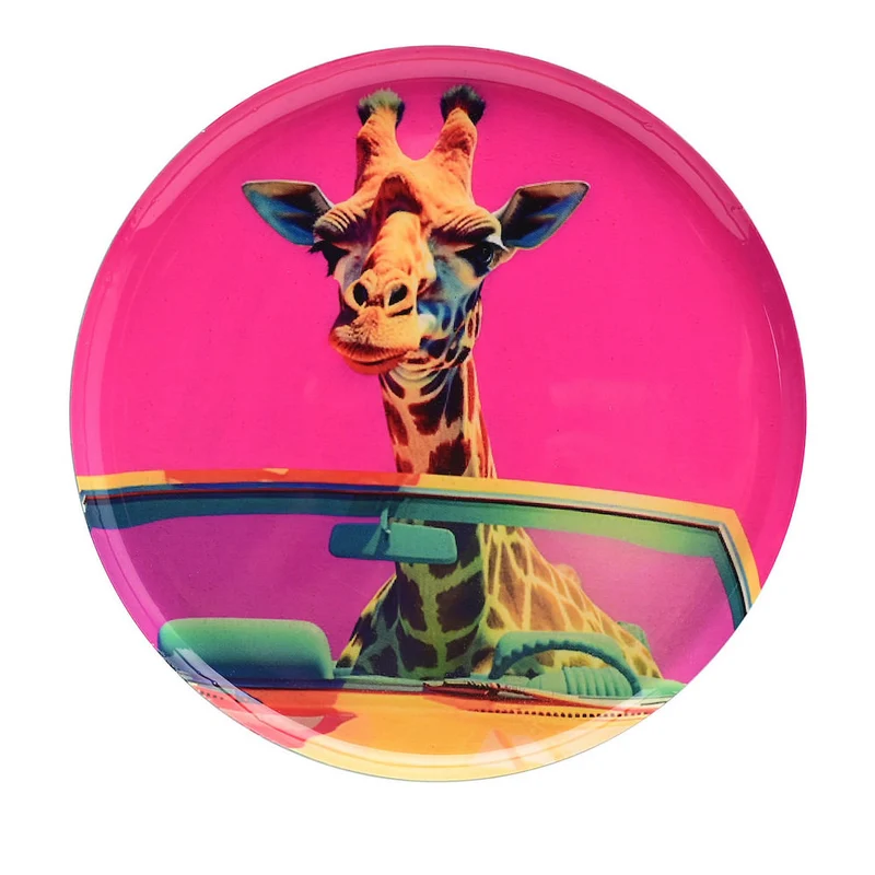 Dekotablett rund GIRAFFE, pink ø12,7cm