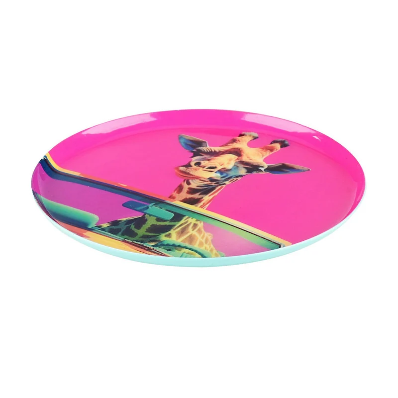Dekotablett rund GIRAFFE, pink ø12,7cm