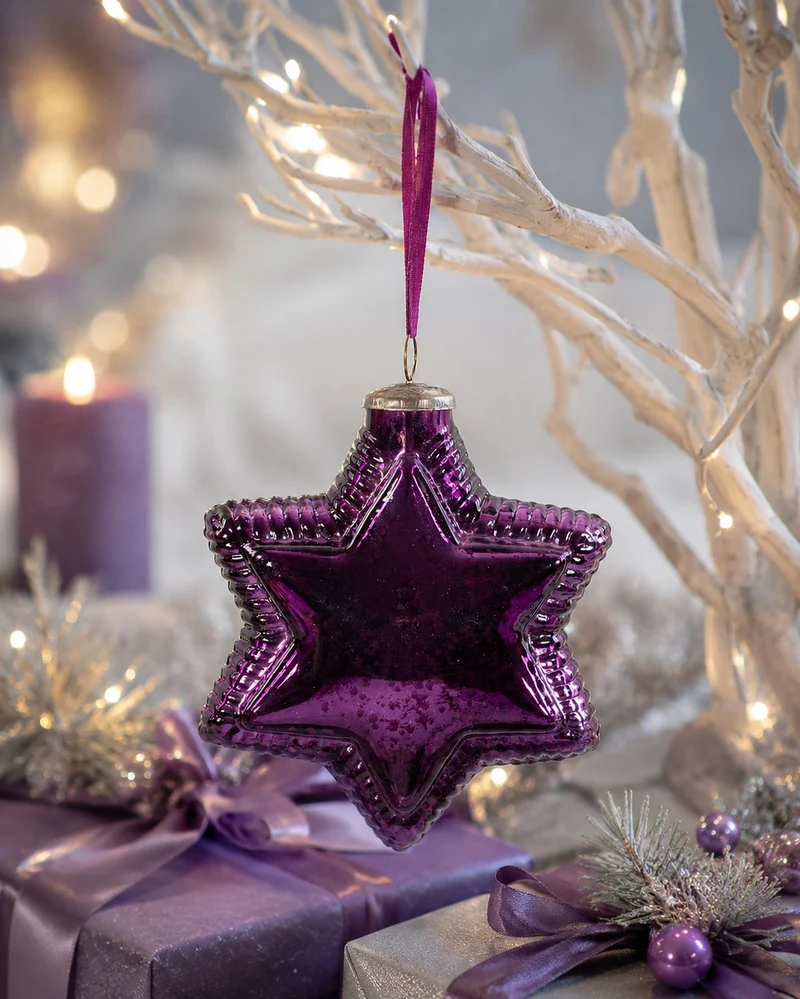 Deko Glasstern zum Hängen | Lila Antik | 15 cm | Weihnachtsbaumschmuck 13565