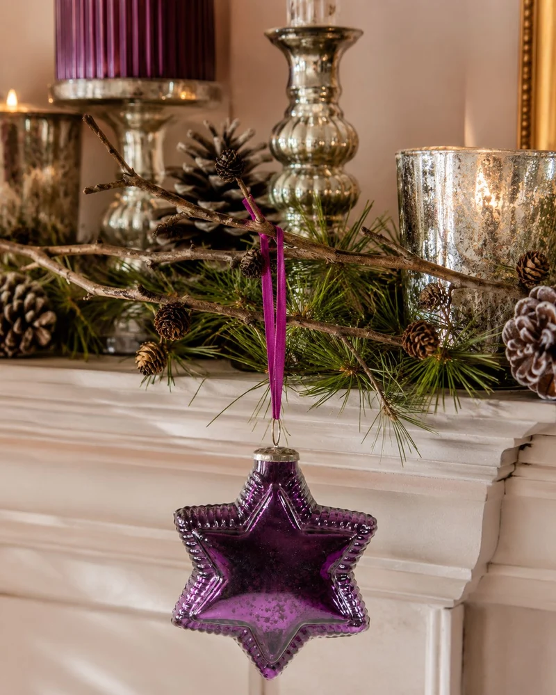 Deko Glasstern zum Hängen | Lila Antik | 15 cm | Weihnachtsbaumschmuck 13565