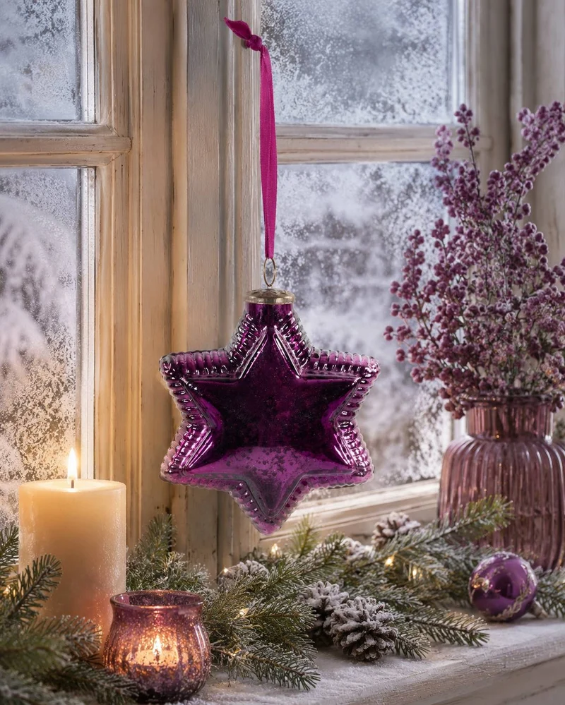 Deko Glasstern zum Hängen | Lila Antik | 15 cm | Weihnachtsbaumschmuck 13565