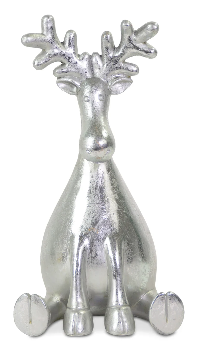 Riffelmacher Dekofigur Elch "Harry" Sitzend, silberfarben 15×27 cm - Edle Adventsdekoration & Winterdeko - 12314