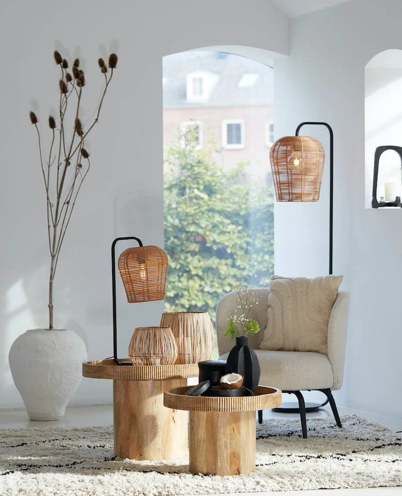 Tischleuchte MARENO matt schwarz-Rattan