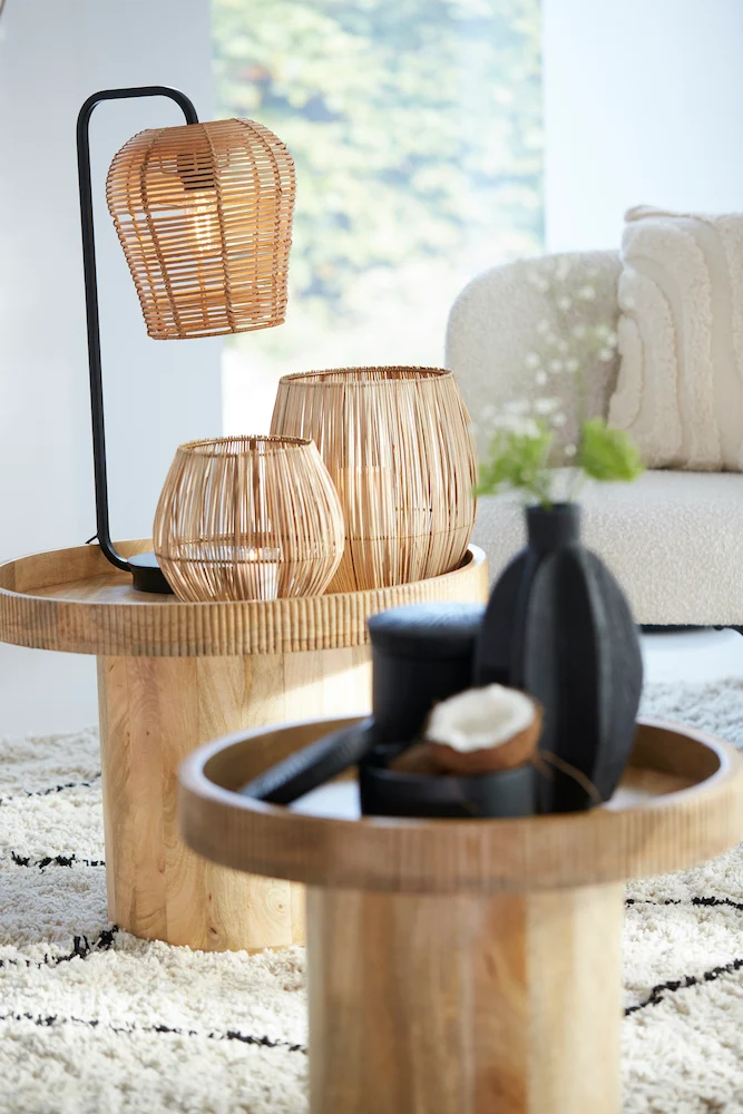 Tischleuchte MARENO matt schwarz-Rattan