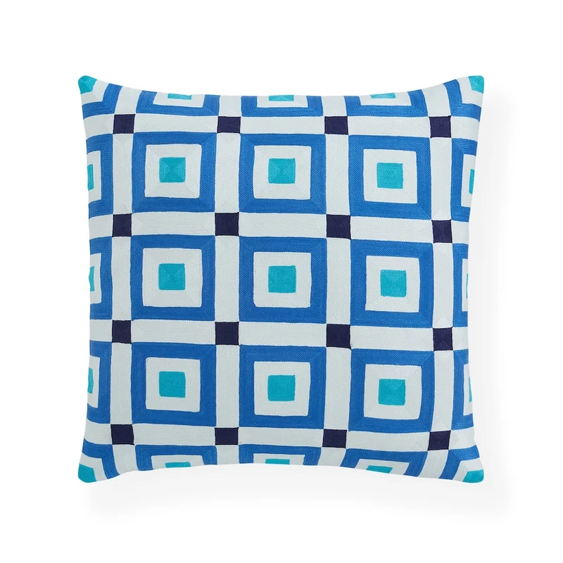 Kissen PICCADILLY SQUARES blau-weiss 50x50cm