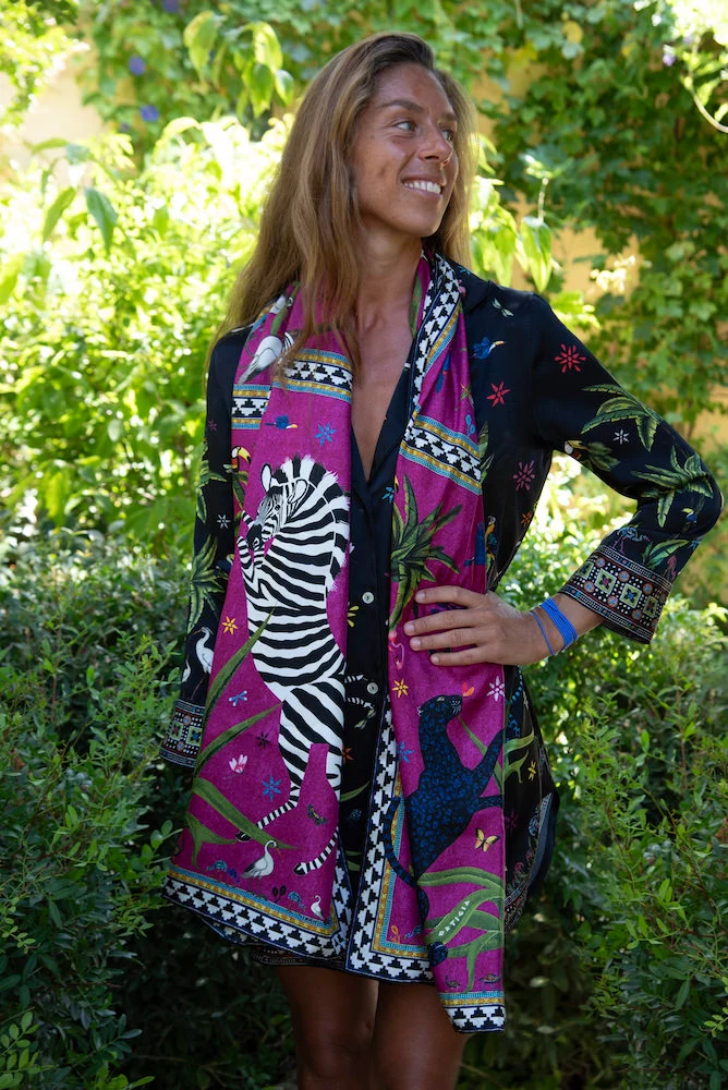 Seidenschal OCELOT Jungle Pink Cardinale, pink lila, 200x70 cm