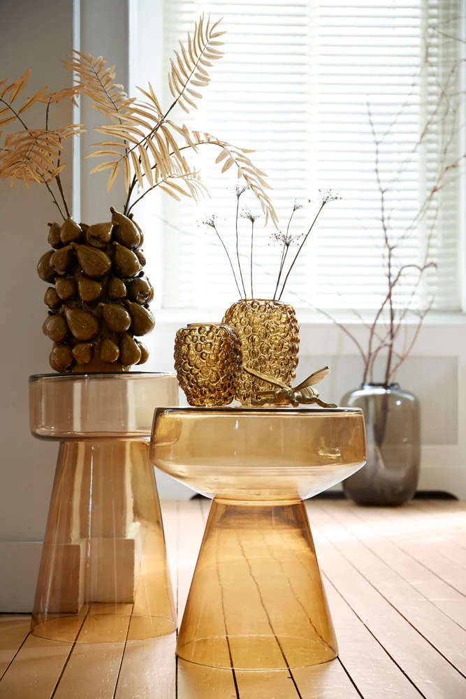 Beistelltisch DAKWA, ocker-gelbes Glas, Ø37x44 cm