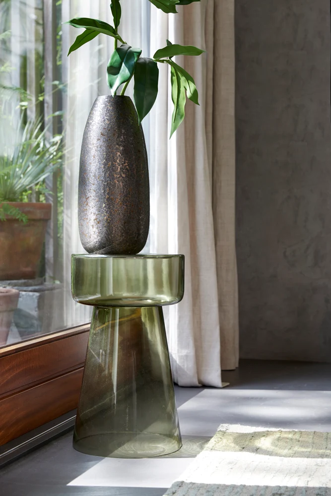 Beistelltisch DAKWA, grau-grünes Glas, Ø30x50 cm