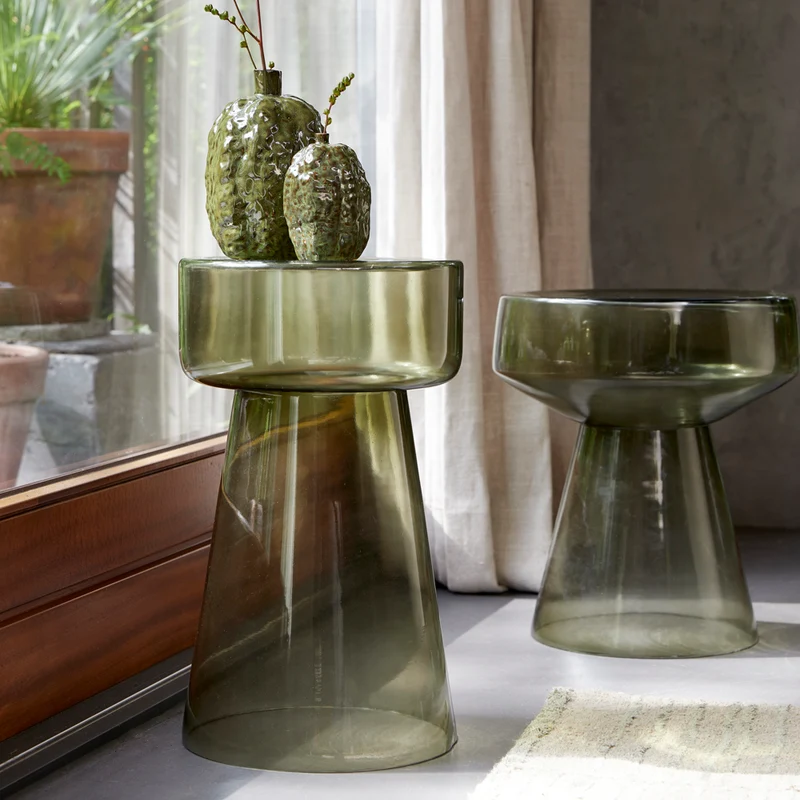 Beistelltisch DAKWA, grau-grünes Glas, Ø30x50 cm