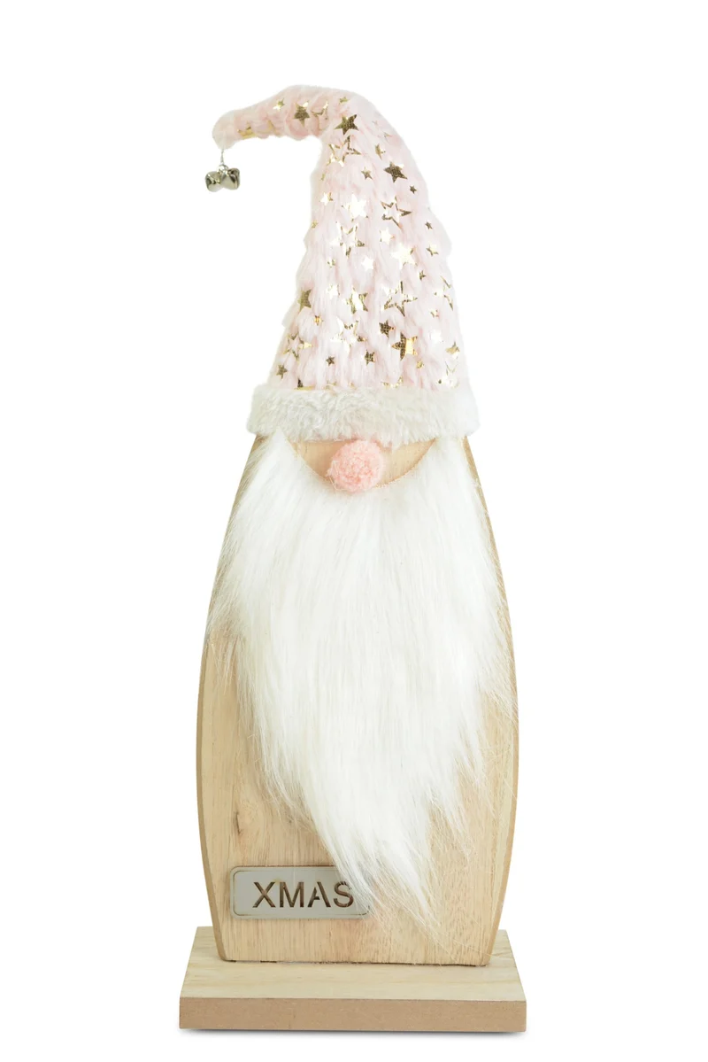 Weihnachtsmann Figur | Holz Rosa mit Stoffmütze | 14×40 cm | 74344