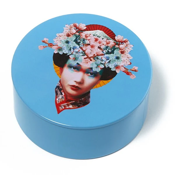runde Metallbox MISS FUJI blau 10,4×6 cm