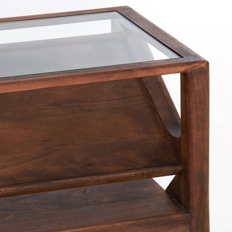 Beistelltisch YUKI Akazia Holz und Glas braun