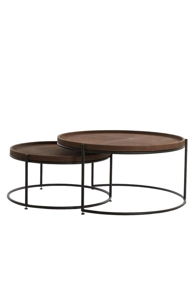 Couchtisch 2er-Set JAIRO Leder dkl. braun + schwarz