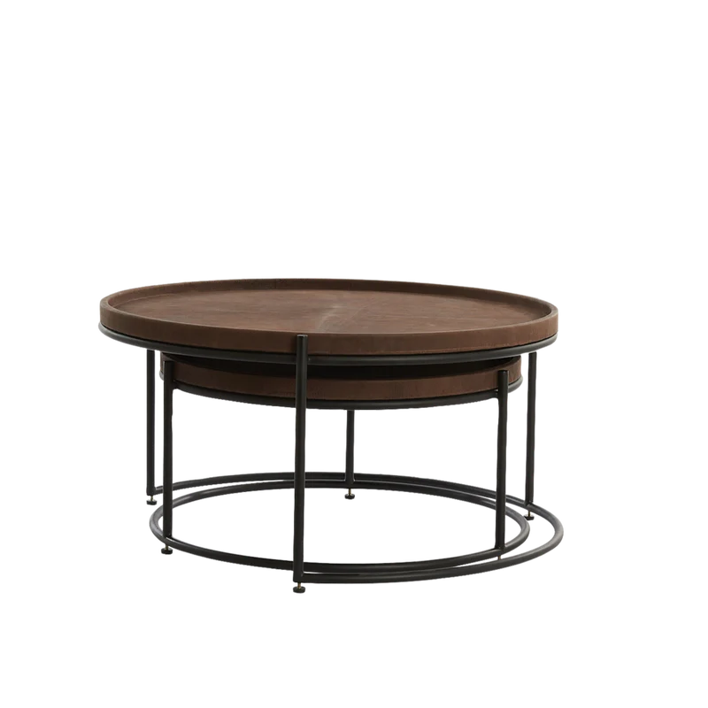 Couchtisch 2er-Set JAIRO Leder dkl. braun + schwarz