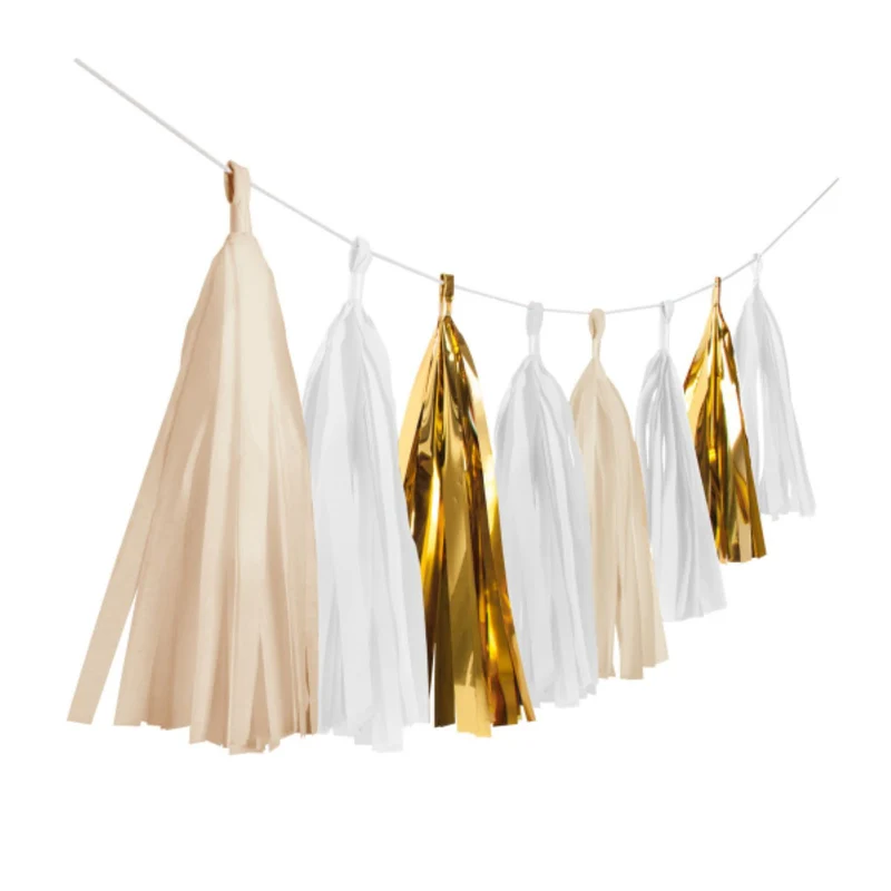 "Gold Brush" Fransen Pompon Girlande | Creme 300cm