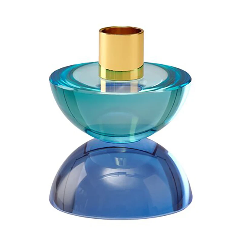 Kerzenhalter DIOPTRICS Kristallglas rund- blau Ø7,8x9,5cm