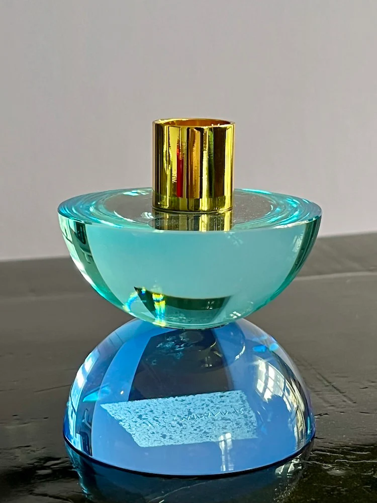 Kerzenhalter DIOPTRICS Kristallglas rund- blau Ø7,8x9,5cm