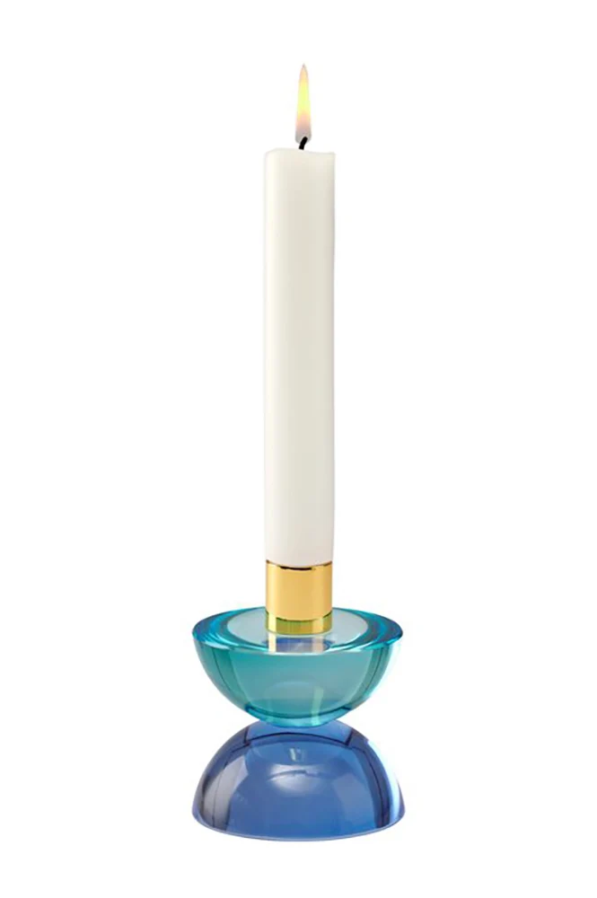 Kerzenhalter DIOPTRICS Kristallglas rund- blau Ø7,8x9,5cm