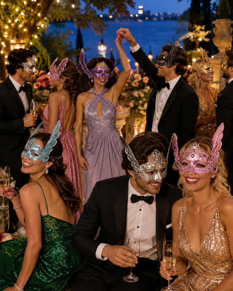 Augenmaske Florenz Türkis mit Pailletten für Karneval & Maskenball