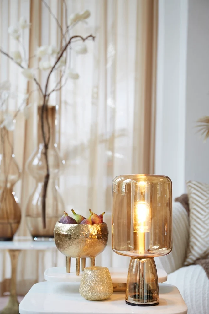 Tischleuchte 'LOTTA' Glas bernstein+gold