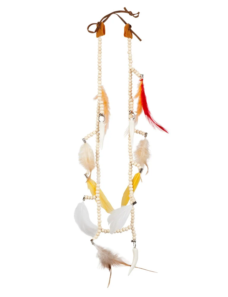 Indianerin Halskette "Onacona" mit Perlen und Federn