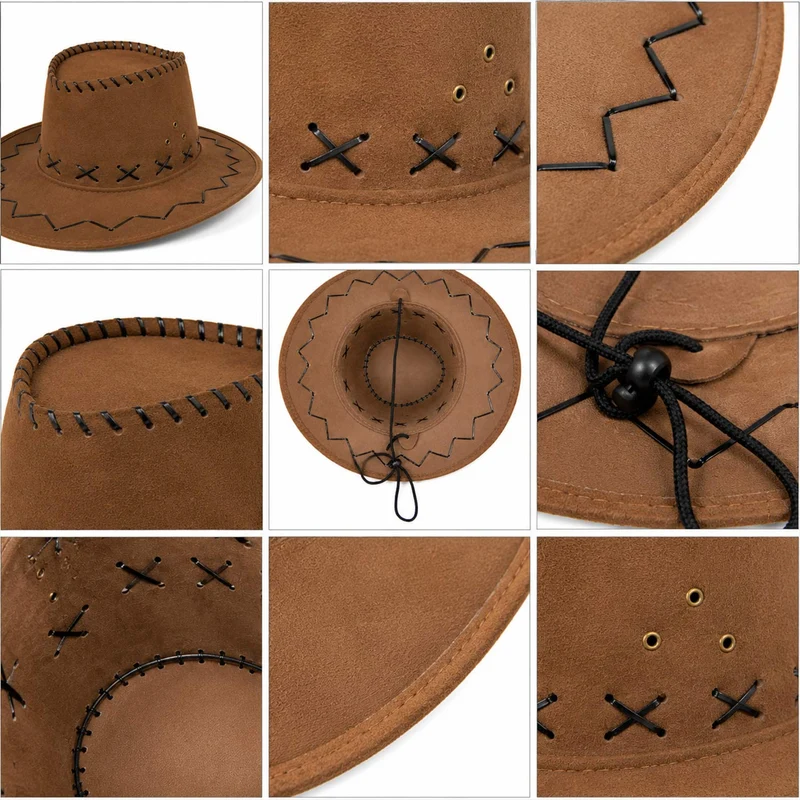 Kinder Cowboyhut mit Ziernähten | Braun