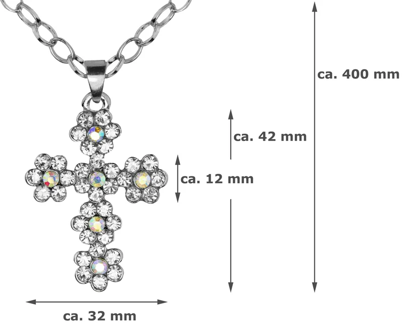Halskette mit Kreuz aus Strass Blumen - Silber