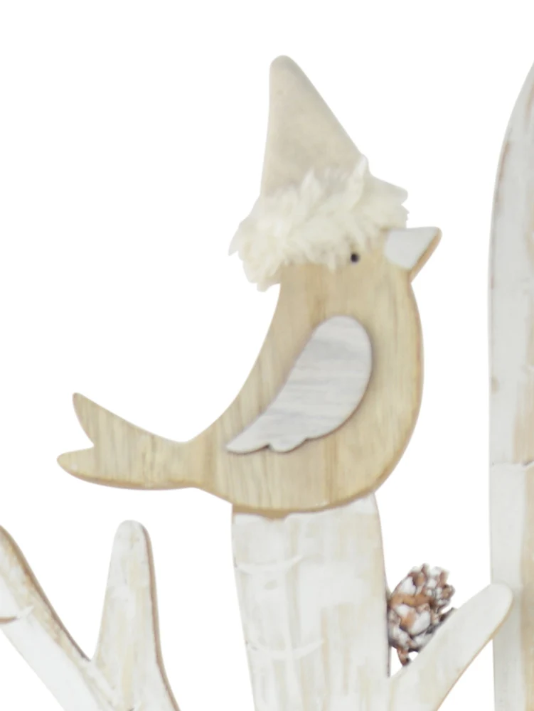 Winterbaum mit Hirsch und Vögeln | Weiß 60cm
