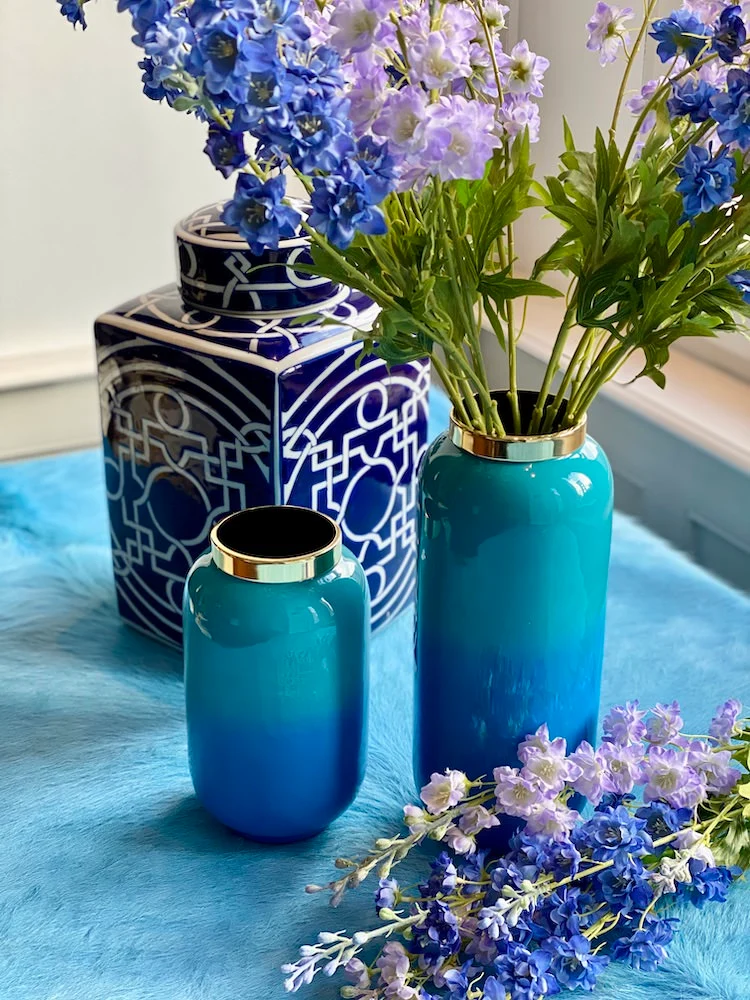 Deckelvase INDIGO blau-weiss Ø21x38,5cm