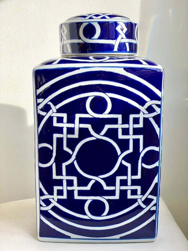 Deckelvase INDIGO blau-weiss Ø21x38,5cm