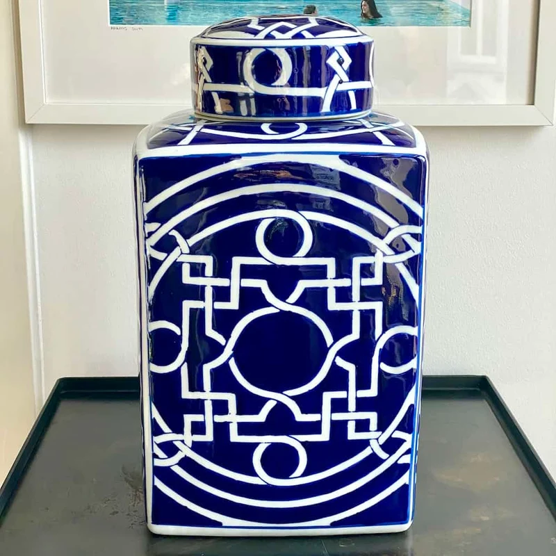 Deckelvase INDIGO blau-weiss Ø21x38,5cm