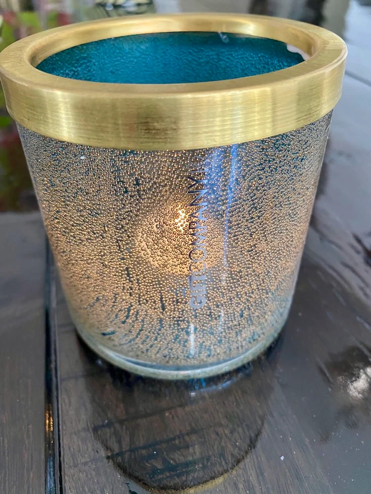 Windlicht FLAGON Bubbles Glas, blau, Ø10cm