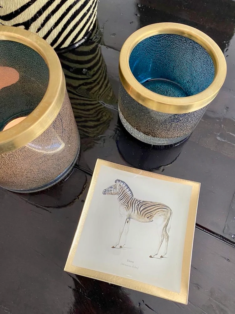 Windlicht FLAGON Bubbles Glas, blau, Ø10cm