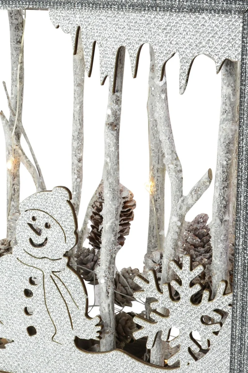 Riffelmacher LED Weihnachtsbild "Schneemann" 76672 - 37x25 cm | Silber Weiß