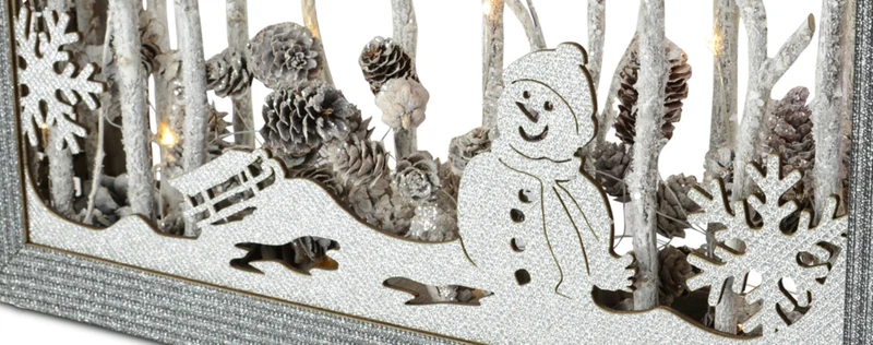Riffelmacher LED Weihnachtsbild "Schneemann" 76672 - 37x25 cm | Silber Weiß