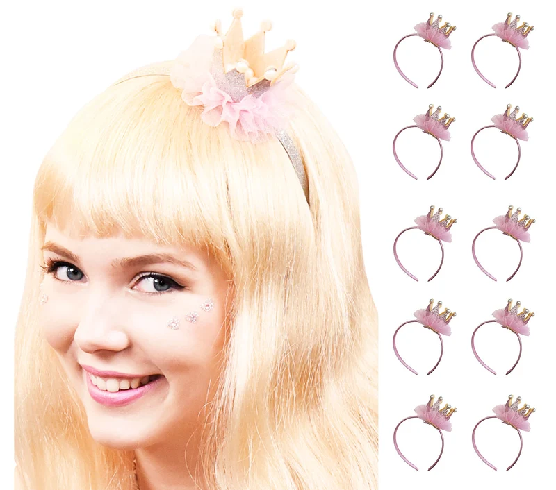 Prinzessin Glitzer Krone mit Perlen und Rüschen | 10er Set