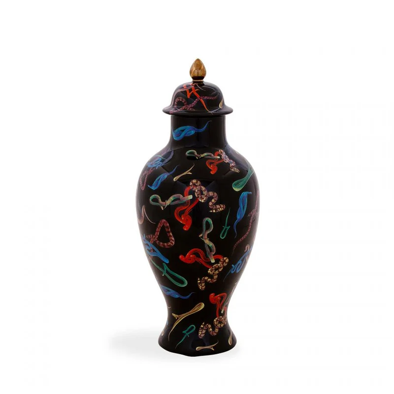 Vase mit Deckel SNAKES schwarz-bunt Ø19,5x46,5 cm