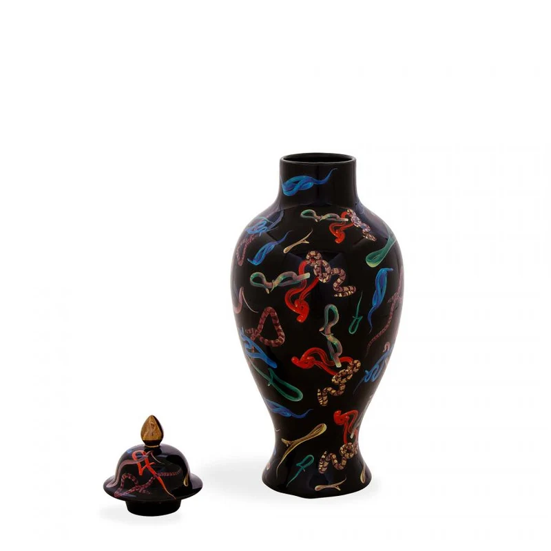 Vase mit Deckel SNAKES schwarz-bunt Ø19,5x46,5 cm
