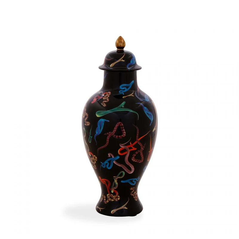 Vase mit Deckel SNAKES schwarz-bunt Ø19,5x46,5 cm
