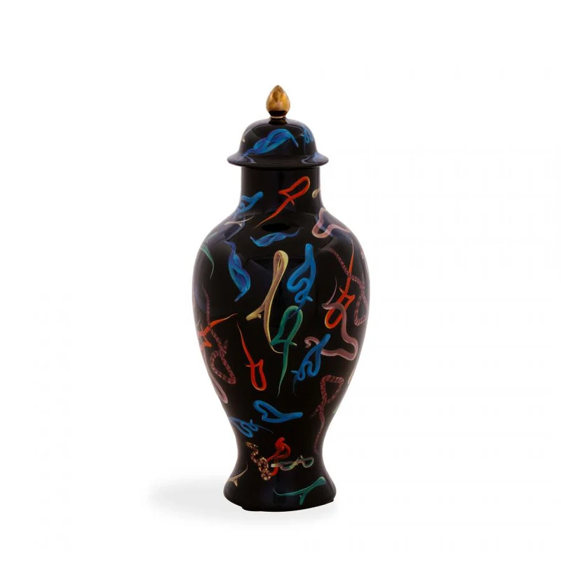 Vase mit Deckel SNAKES schwarz-bunt Ø19,5x46,5 cm
