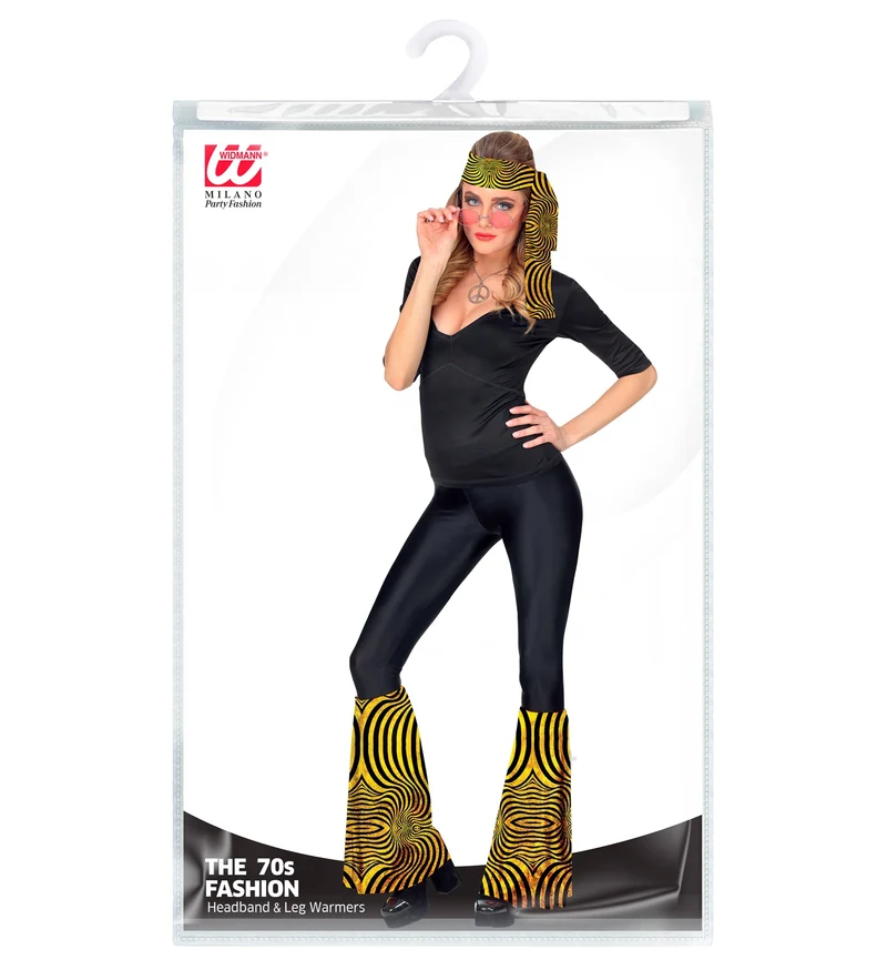 60er Jahre Disco Set Stirnband & Stulpen | Gold