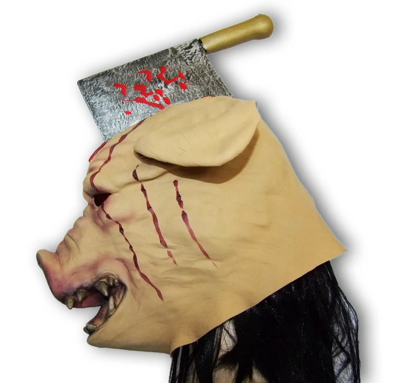 Halloween Grusel Maske Schwein mit Hackebeil