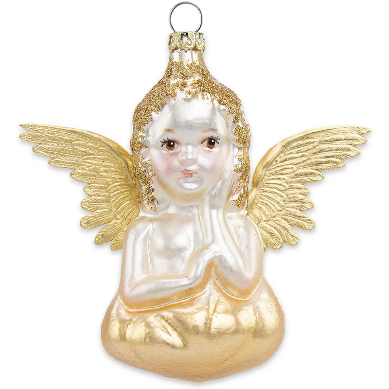 Thüringer Glasdesign Engel 5 und 10 cm (2 Stück) - Gold | Christbaumschmuck Weihnachtsbaum Anhänger