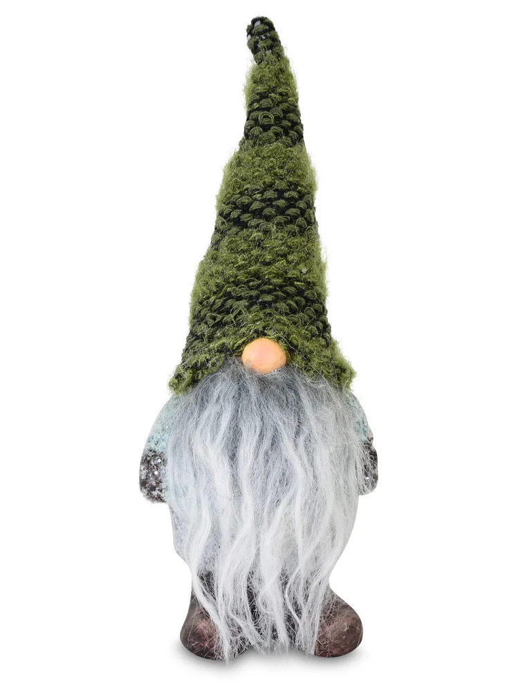 Riffelmacher Deko Wichtel mit Strickmütze | Grün & Grau | Polyresin Figur 11,5×10×19 cm | Weihnachtsdeko mit langem Bart | 10496